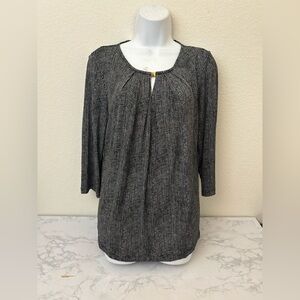 Liz Claiborne Career L Womens Short Sleeve Top Black White Polka Dots Blouse​